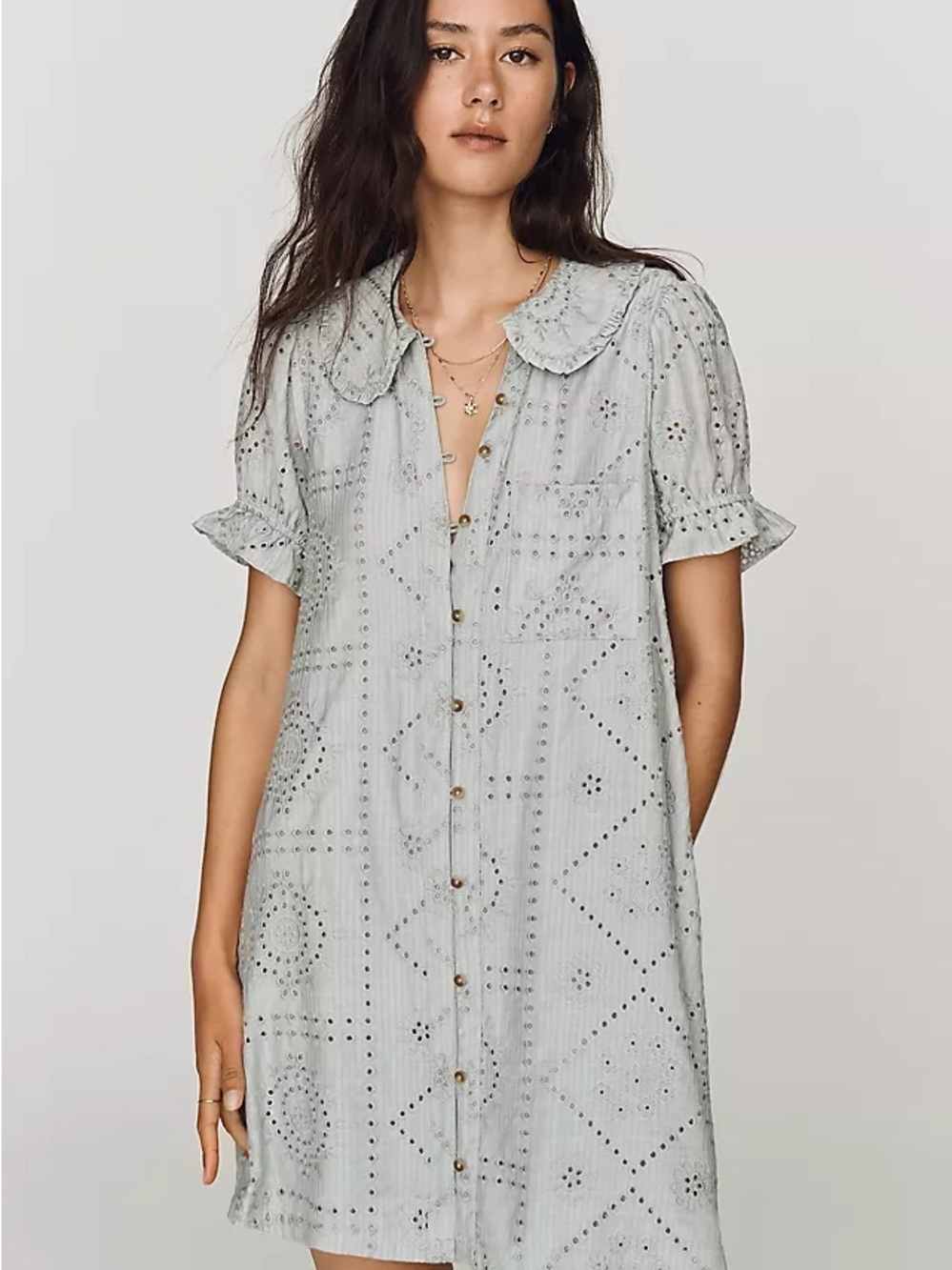 Eyelet Button-Front Shirt Dress Pilcro Keira Eyelet Mini Dress XXS petite